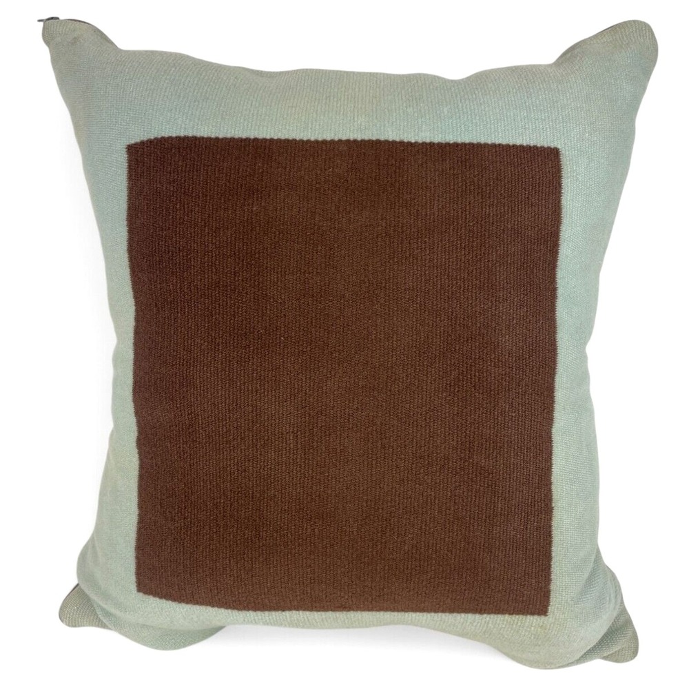 Jonathan Adler Geometric Pillow Brown Blue Wool Decor Throw Double Sided 23x21 - Picture 2 of 8